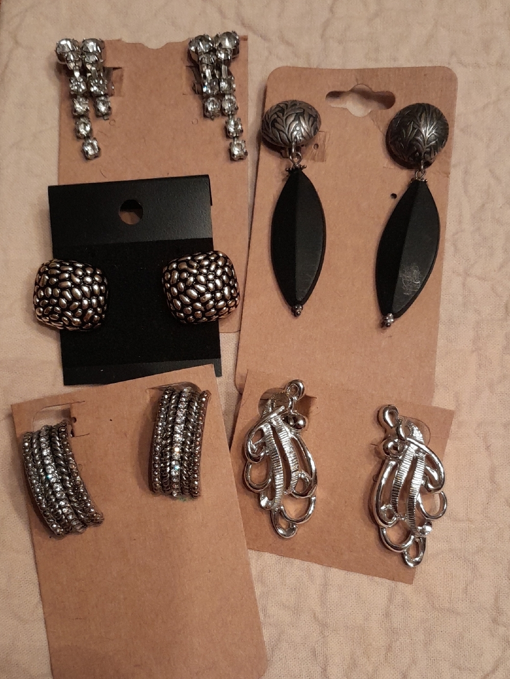 Mixed Silver Tone & Black Clipon Earrings - Excellent Condition!